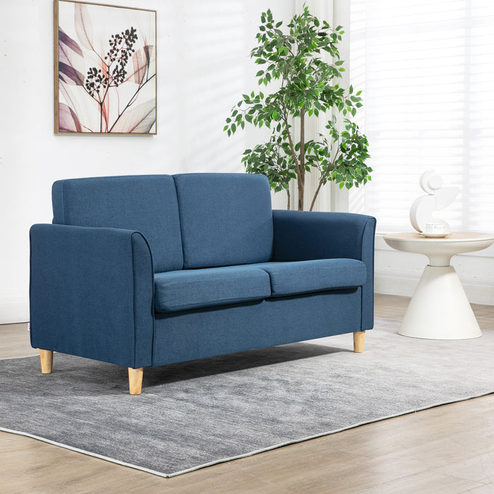 Modern Compact Loveseat - 2-Seater Sofa with Wooden Legs and Armrests in Blue - Ideal for Small Living Spaces