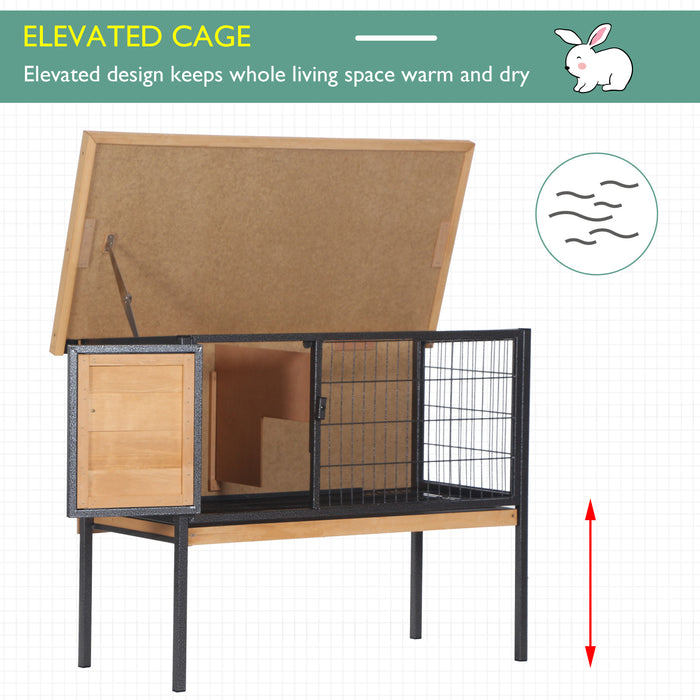 Elevated Wooden Hutch for Guinea Pigs and Bunnies - Outdoor Pet Cage with Slide-Out Tray, Lockable Door, and Openable Roof - Durable Small Animal Shelter for Secure & Easy Cleaning