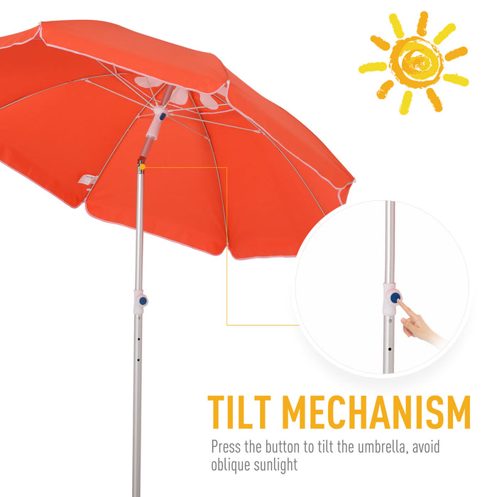 Arc 1.9m - Sturdy Beach Umbrella with Pointed Ground-Stake and Adjustable Tilt - Portable Sunshade for Outdoor Relaxation with Carry Bag, Vibrant Orange Color