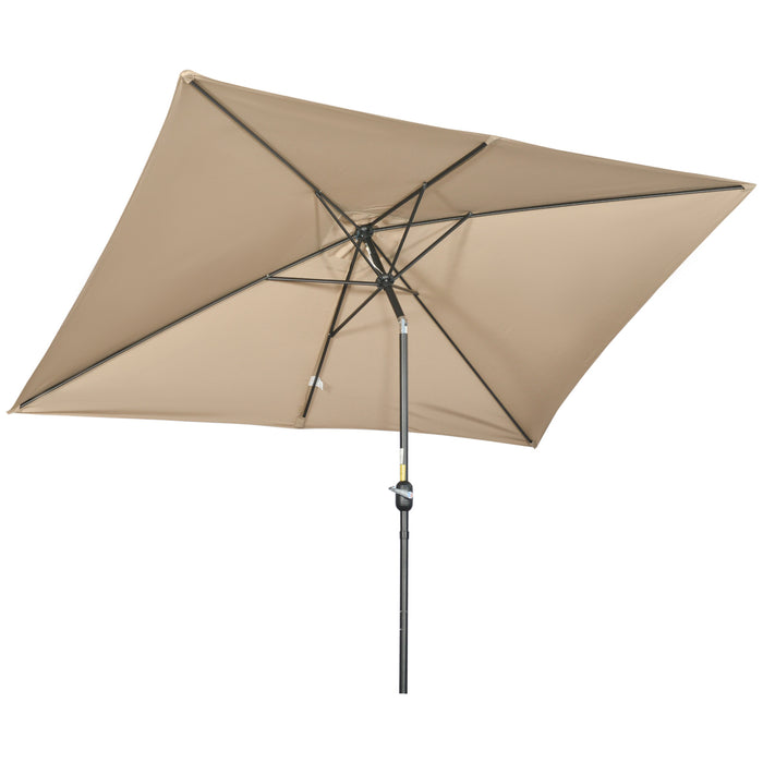 Aluminum Tilt Crank Parasol - 3x2m Rectangular Patio Umbrella with Steel Canopy in Khaki - Essential Sun Shade for Garden & Outdoor Comfort