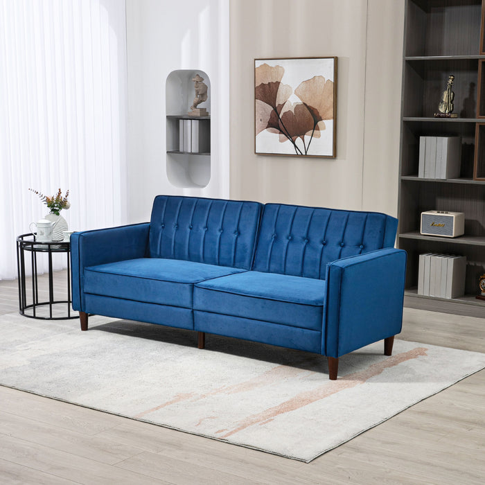 Convertible Sofa Futon with Velvet-Touch - Tufted Compact Loveseat with Adjustable Split Back in Blue - Ideal for Small Spaces & Comfy Casual Seating