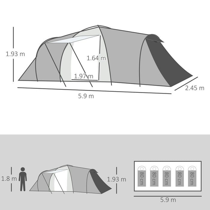 4-6 Person Tunnel Camping Tent - Dual Bedroom Design, 2000mm Waterproof, UV50+ Protection, Vestibule, Carry Bag Included - Ideal for Fishing, Hiking, and Festivals