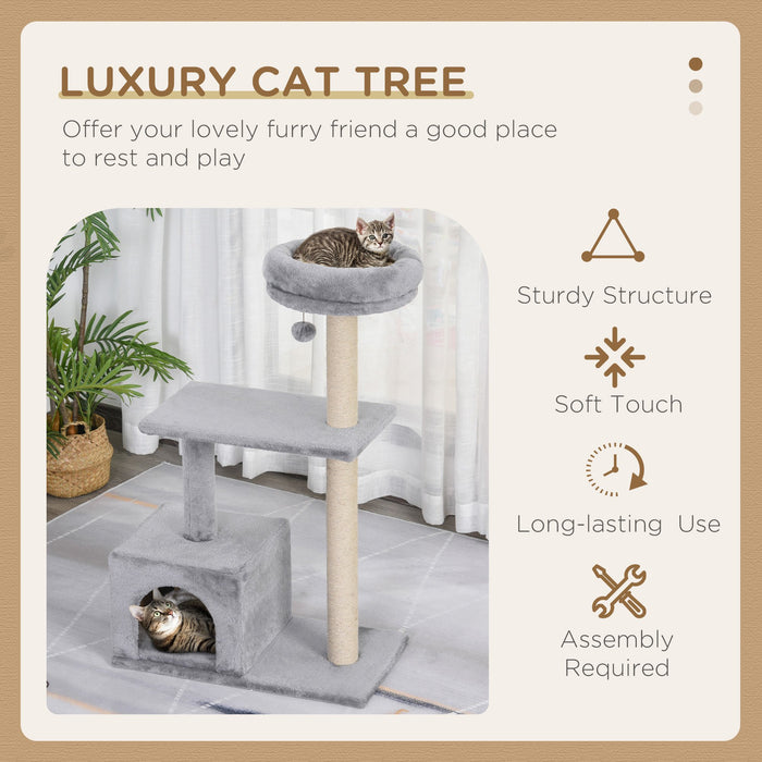 Cat Scratching Tree with 3-Tier Sisal Rope - Sturdy Grey Design for Indoor Cats - Ideal for Claw Management and Play
