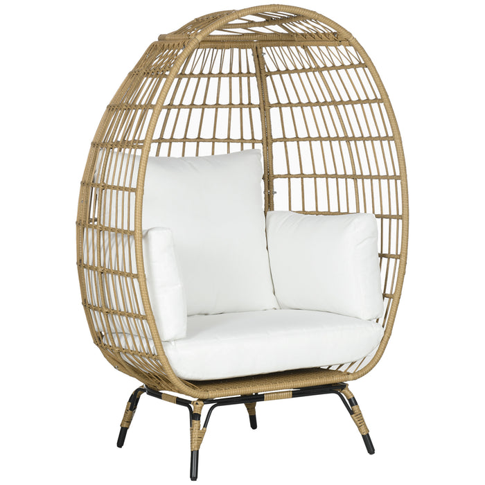 PE Rattan Woven Egg Chair - Round Teardrop Patio Chair with Thick Padded Cushions - Ideal for Sunroom, Garden Comfort in Khaki