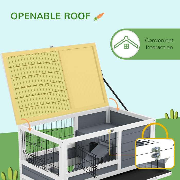 Double Deckers Guinea Pig & Rabbit Hutch - Indoor Cage with Feeding Trough, Trays, and Ramps - Easy Access Openable Top for Small Pet Comfort