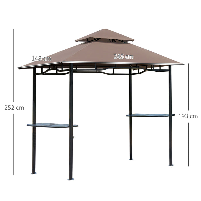 Double-Tier 8ft BBQ Gazebo - Outdoor Grill Canopy Shelter with Ventilated Top - Patio and Deck Barbecue Tent for Home Entertainment, Coffee Color