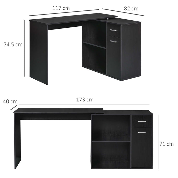 L-Shaped Corner Computer Desk with Storage - Study and Workstation Table with Shelf and Drawer - Ideal for Home Office and PC Setup