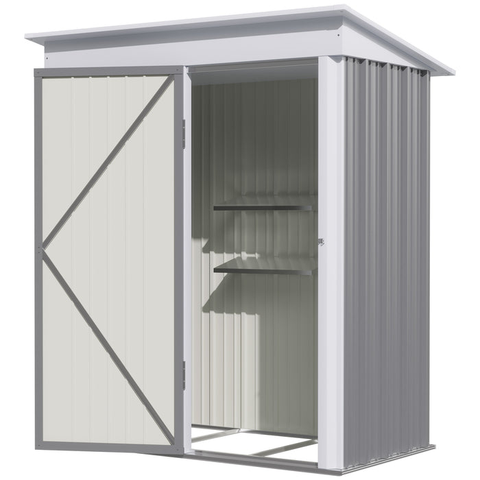 Outdoor Metal Storage Shed - Lean-to Garden Tool & Bike Shelter with Adjustable Shelf and Lock - Ideal for Secure Equipment Organization, 5'x3'x6', Grey