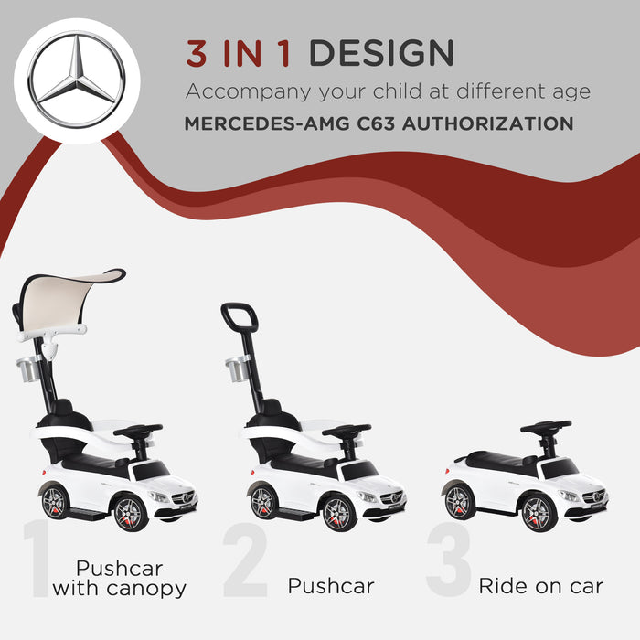 Mercedes Benz 3 in 1 Ride-On Car - Toddler Stroller, Push Along, and Walking Slider with Horn Sounds - Safety Features for Ages 1-3