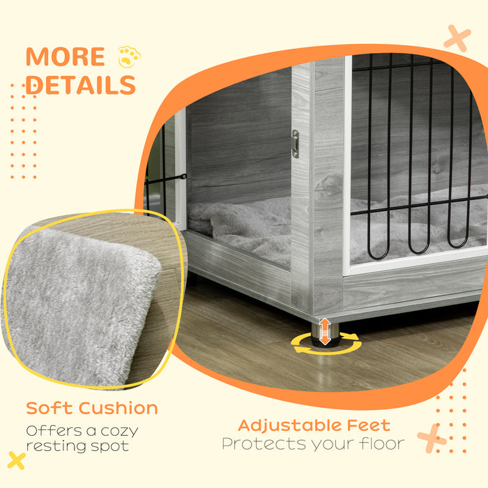 Indoor Dog Kennel End Table - Comfortable, Washable Cushion with Sturdy Wire Mesh - Elegant Living Space Solution for Medium to Large Dogs