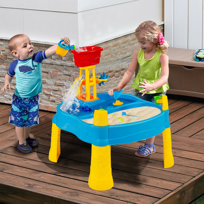 Kids Activity Table and Beach Set - 18-Piece Playset with Umbrella Hole - Perfect for Fun Outdoor Play and Sandbox Play for Children