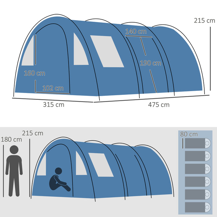 Spacious 5-6 Person Tunnel Tent - Dual-Room Design, Sewn-In Groundsheet, Dual Entrances, Portable with Carry Bag - Perfect for Family Camping, Fishing, and Outdoor Adventures