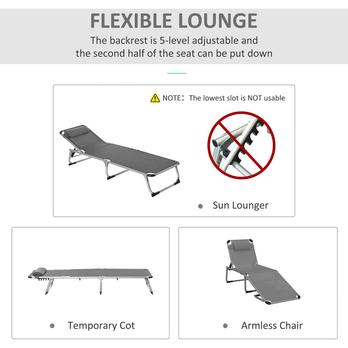 Foldable Sun Lounger with Pillow - 5-Level Adjustable Recliner, Aluminium Camping Bed - Ideal for Outdoor Relaxation and Comfort