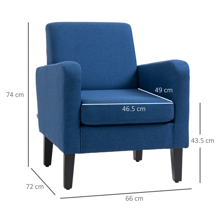 Contemporary Blue Accent Chair - Comfy Occasional Seating with Durable Rubber Wood Legs - Ideal for Living Room and Bedroom Relaxation