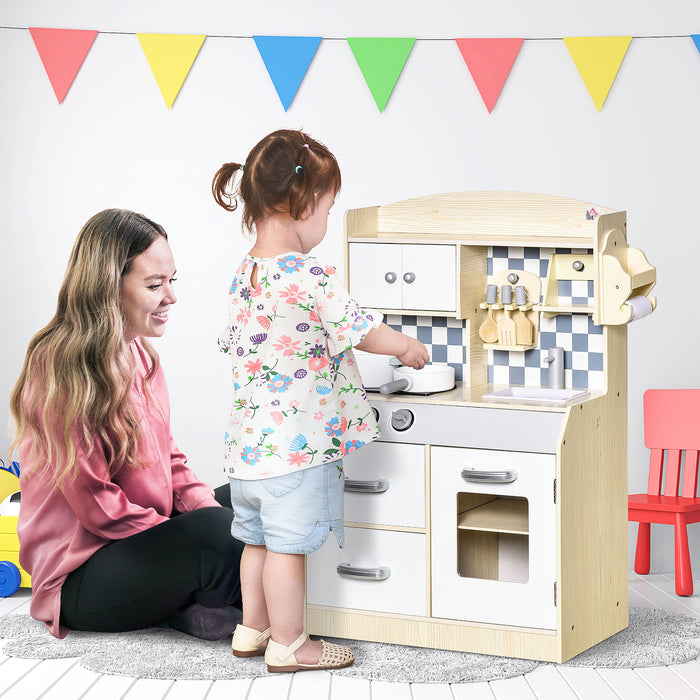 Kids Kitchen Playset with Sink and Cooking Bench - Educational Pretend Role-Playing Toy, Nature Wood, with Multiple Storage Options - Enhances Creativity for Young Chefs