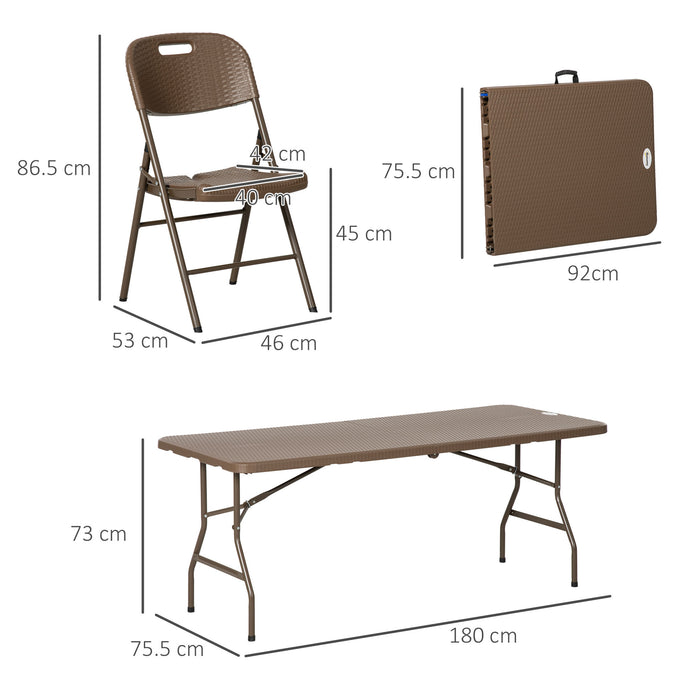 7-Piece Resin Rattan Patio Dining Set - Foldable Chairs & Table with HDPE Molding, Space-Efficient - Ideal for Indoor & Outdoor Use in Dark Brown