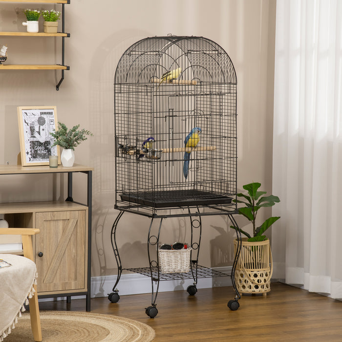 Spacious Rolling Birdcage for Parrots - 51x51x153cm Aviary with Feeding Station and Stand for Budgies, Finches, Cockatiels - Easy Mobility & Comfortable Home for Feathered Friends