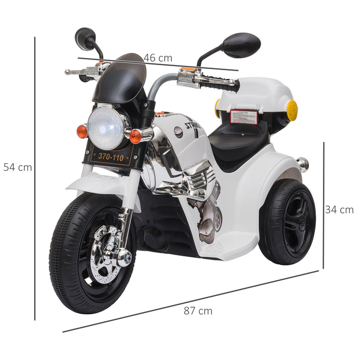 Kids 6V Electric Ride-On Trike - Battery-Powered Motorcycle with Lights, Music, and Horn - Perfect for Toddlers 18-36 Months in Sleek White