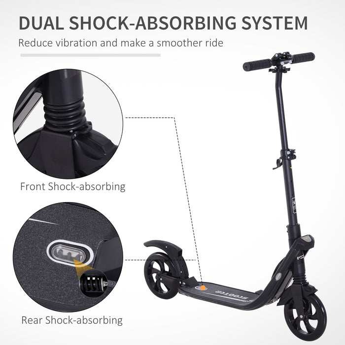 Urban Commuter Folding Kick Scooter - Height-Adjustable with Rear Brake and Dual Shock Absorption, 2 Large Wheels - Perfect for Teens and Adults Aged 14+