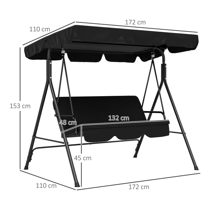 3-Seat Swing Chair - Adjustable Canopy Garden Swing Seat for Patio, Black - Ideal Outdoor Lounging for Families