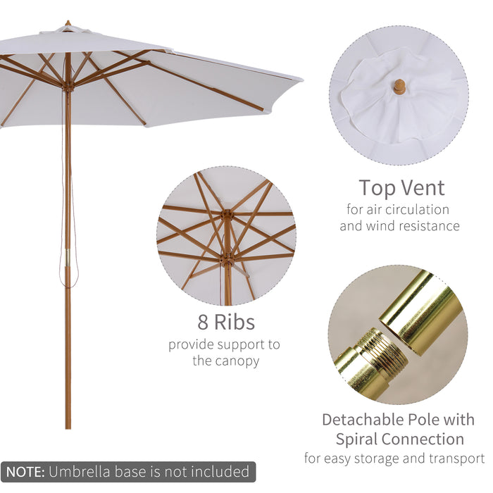 Fir Wooden Parasol with Bamboo Ribs - 3m Garden Umbrella Sun Shade, Cream White Canopy - Ideal for Patio and Outdoor Comfort