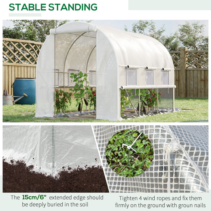 Walk-in Tunnel Greenhouse 3x2x2m - Sturdy Polytunnel Tent with Durable PE Cover, Easy-Access Roll-Up Zippered Door, 6 Ventilated Mesh Windows - Ideal for Season Extension & Plant Protection