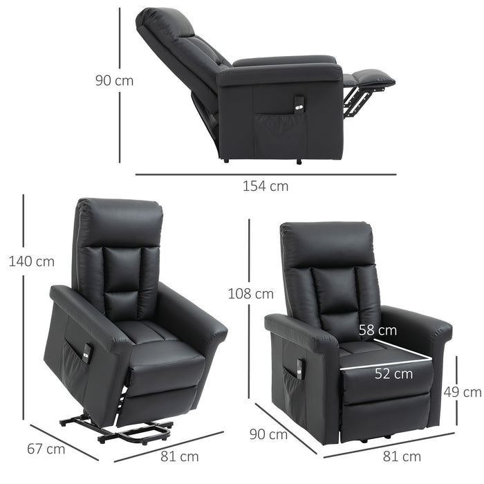 Power Lift Recliner - PU Leather Sofa Chair with Remote Control & Side Pocket for Storage - Comfortable Seating Solution for Elderly