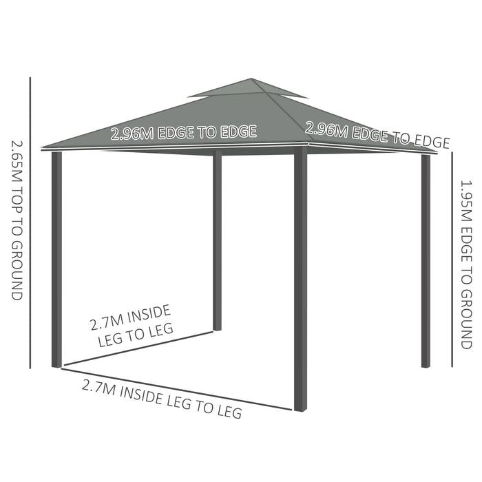 3x3m Patio Gazebo - Water-Repellent Double Tiered Roof Marquee with Mosquito Netting and Curtains in Dark Grey - Outdoor Shelter for Garden Events and Gatherings