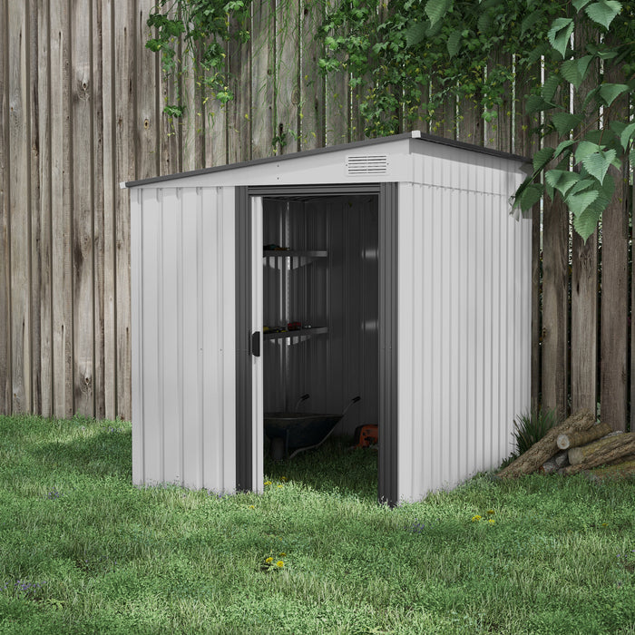 Galvanised Metal Shed 5x7 ft with Foundation - Lean-to Garden Storage, Sliding Doors, Dual Vents - Ideal for Tools and Outdoor Equipment