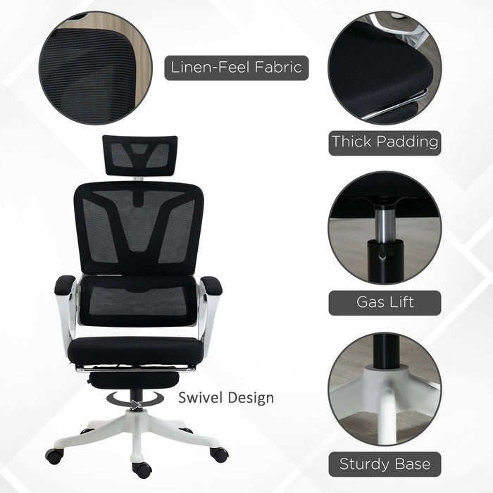 Adjustable Mesh Office Chair - Ergonomic Reclining Desk Chair with Headrest, Lumbar Support & Footrest - Comfortable Swivel Chair for Home Office and Gaming