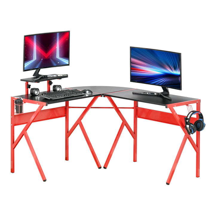 L-Shaped Gaming Desk - Corner Computer Table with Adjustable Monitor Stand for Home Office - Ideal for PC Workstations & Gamers