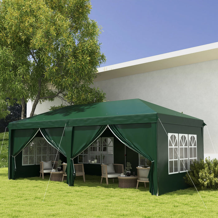 3 x 6m Pop Up Garden Gazebo - Wedding Party Tent Marquee with Water-Resistant Canopy, Sidewalls, and Windows - Outdoor Shelter with Drainage Holes for Events