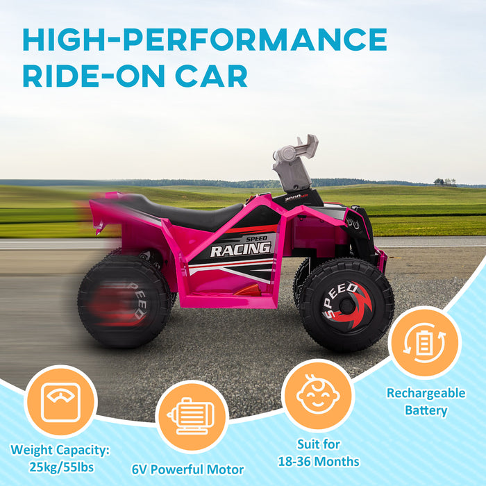 Pink 6V Quad Bike for Toddlers - Durable Wear-Resistant Wheels with Forward and Backward Functions - Perfect Ride-On Toy for 18-36 Month Olds