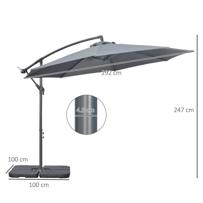 Banana Cantilever Umbrella with Crank Handle - 3m Outdoor Sun Shade Parasol, Cross Base in Dark Grey - Ideal for Garden, Patio Protection from Sun