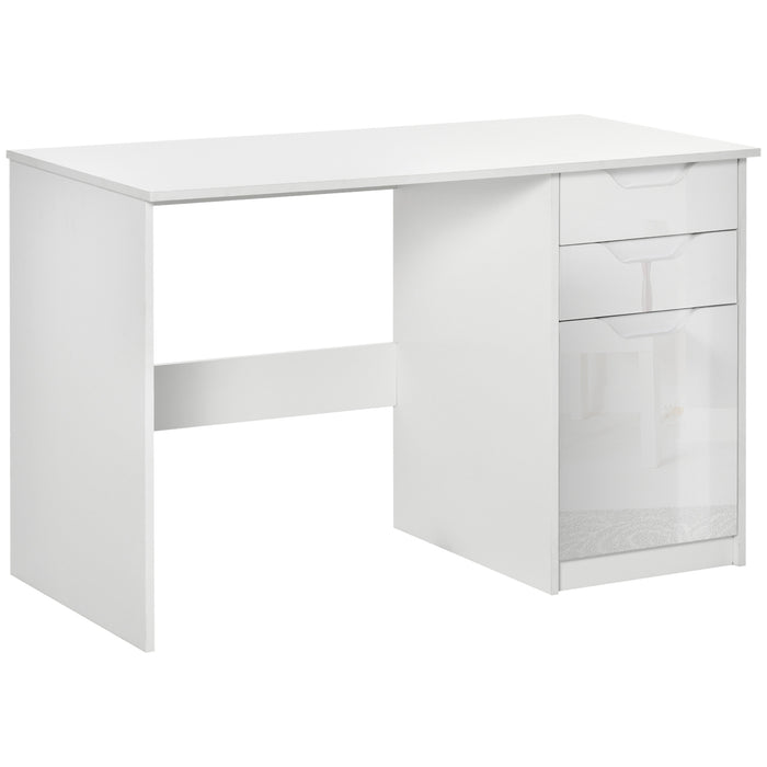 Modern High Gloss Writing Desk - Computer Workstation with Drawers & Storage Cabinet - Ideal for Home Office and Study Use