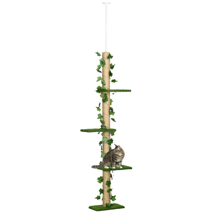 Height-Adjustable 242cm Cat Tree Tower - Floor to Ceiling Multi-Level Play Area with Anti-Slip Kit - Ideal for Kittens & Cats, Simulated Natural Environment