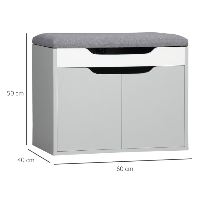 Modern Shoe Storage Bench with Padded Seat - Light Grey 2-Tier Cabinet with Hidden Storage and Adjustable Shelf - Stylish and Comfortable Entryway Furniture