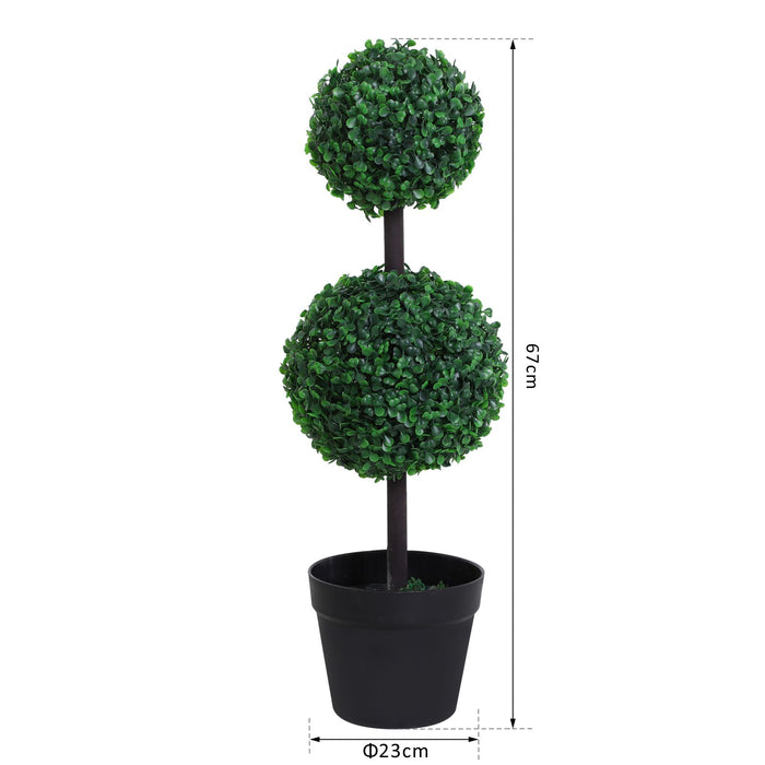 Artificial Boxwood Ball Topiary Trees, 67cm – Set of 2 Potted Faux Greenery for Outdoor & Indoor Decoration – Lush Aesthetic for Home & Office Spaces