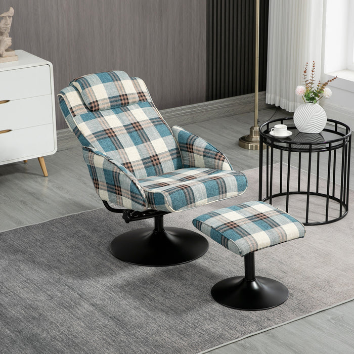 Swivel Armchair and Matching Footstool - Adjustable Backrest Recliner Chair for Relaxation - Perfect for Living Room and Bedroom Comfort