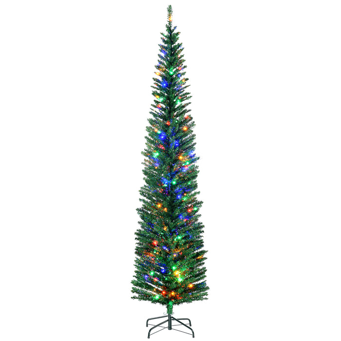 Artificial Prelit 7.5ft Pencil Christmas Tree - Holiday Décor with Colorful LED Lights and Sturdy Steel Base - Perfect for Festive Home Decoration