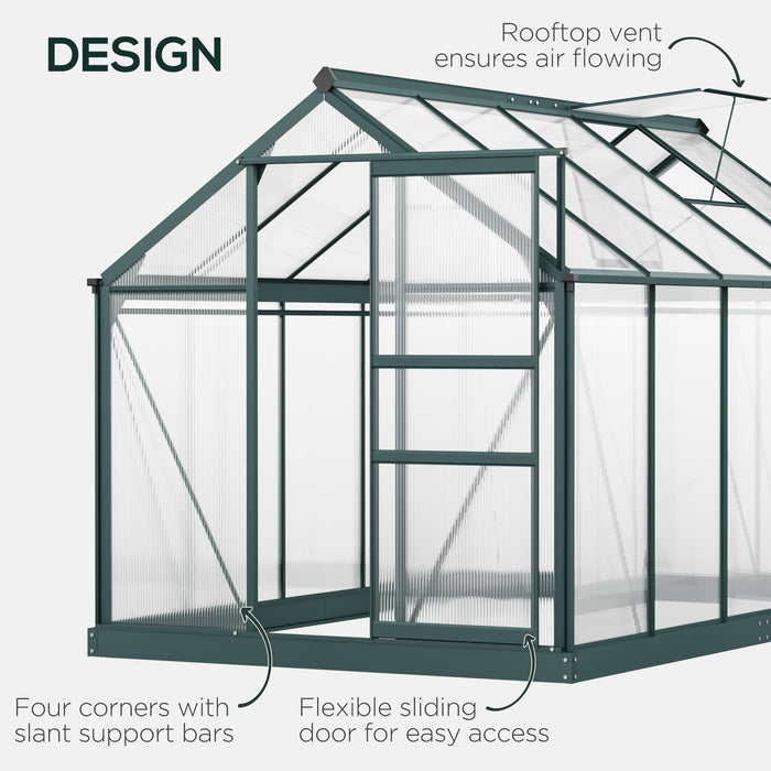 Aluminium Frame & Galvanized Base Walk-In Greenhouse - Spacious 10ft x 6ft Gardening Shelter with Sliding Door - Ideal for Plant Growth and Garden Enthusiasts