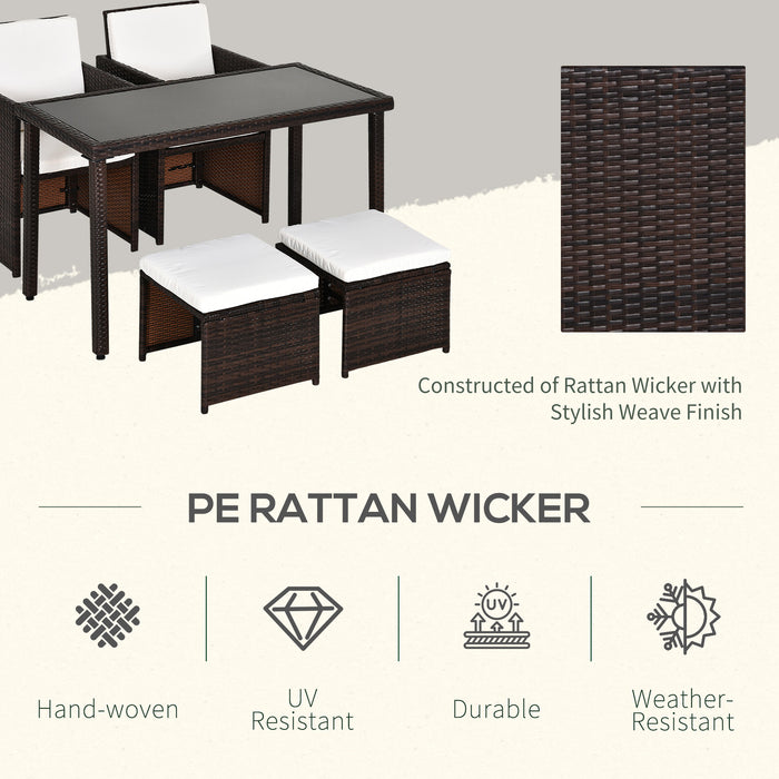 4-Seater Rattan Sofa Set - Space-Saving Wicker Weave with Dining Table and Cushioned Chairs - Ideal for Conservatories & Small Gardens