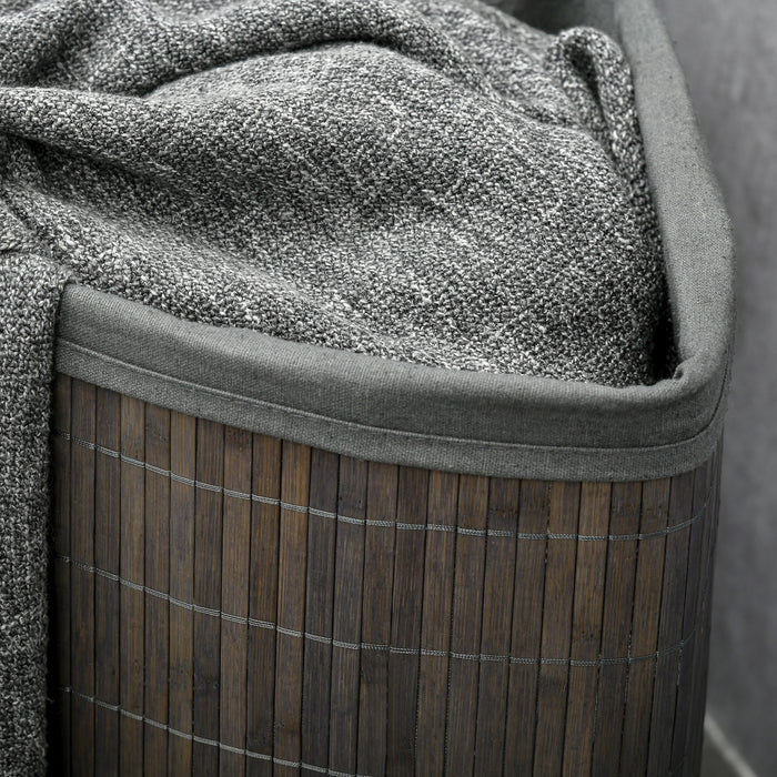 Bamboo 55L Laundry Hamper with Lid - Corner-Friendly Design, Removable Washable Liner, Grey - Ideal for Organized, Space-Efficient Laundry Storage