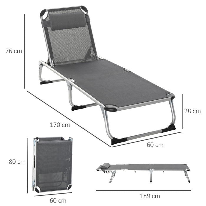 Foldable Sun Lounger with Pillow - 5-Level Adjustable Recliner, Aluminium Camping Bed - Ideal for Outdoor Relaxation and Comfort