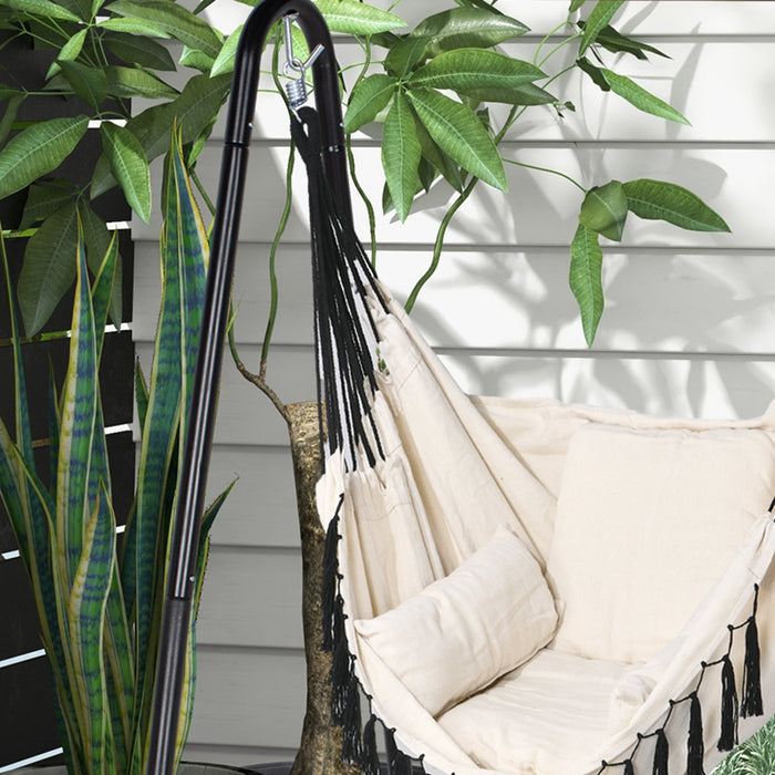 Hammock Swing Chair with Cushion and Stand - Cream White, Comfortable Hanging Chair - Perfect for Indoor and Outdoor Relaxation