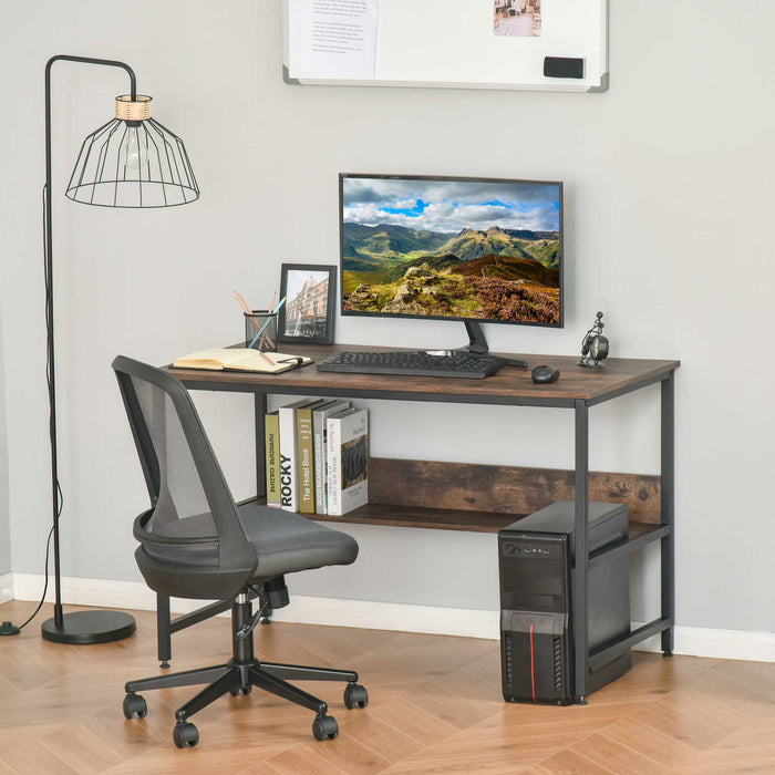 Adjustable Home Office Desk with Storage Shelf - Sturdy Metal Frame and Rustic Brown Finish - Ideal for Laptop Use, Study, and Writing Workstations