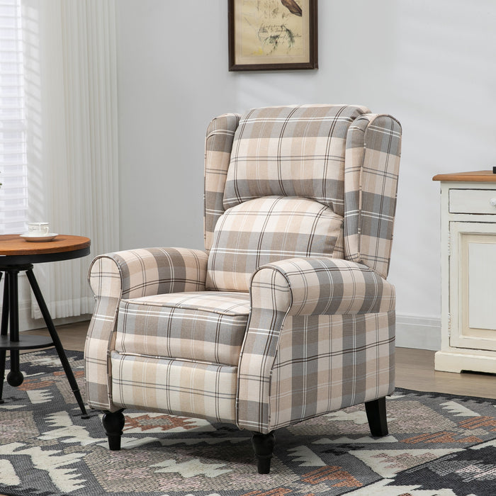 Khaki Push-Back Recliner Armchair - Comfortable Padded Seat with Armrests for Living Room - Ideal Furniture for Relaxation and Lounging