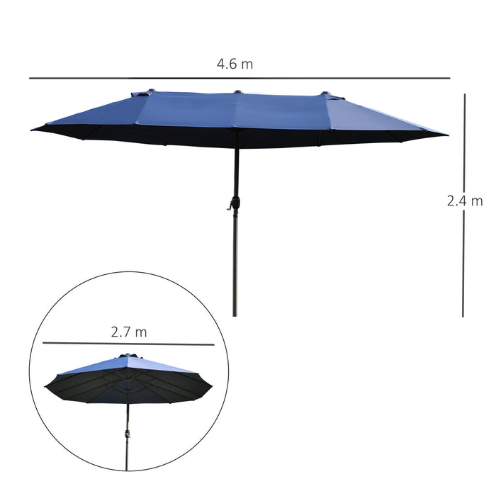 Double-Sided 4.6m Garden Parasol - Blue Outdoor Sun Umbrella with Patio Market Canopy Shade - Ideal for UV Protection and Family Gatherings (Base Not Included)
