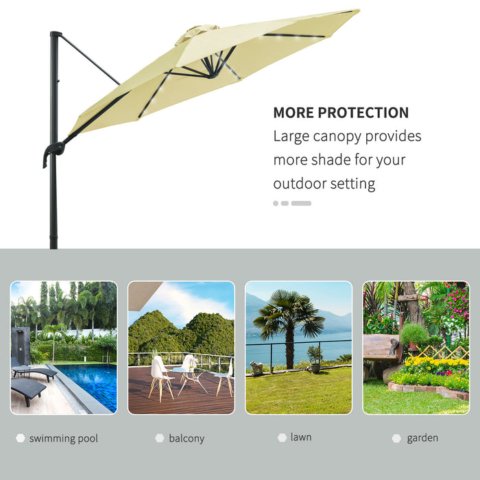 3 Meter Beige Patio Offset Umbrella - Roma Cantilever Garden Parasol with 360° Rotation, Sun Shade Canopy Shelter - Ideal for Outdoor Entertainment and Relaxation