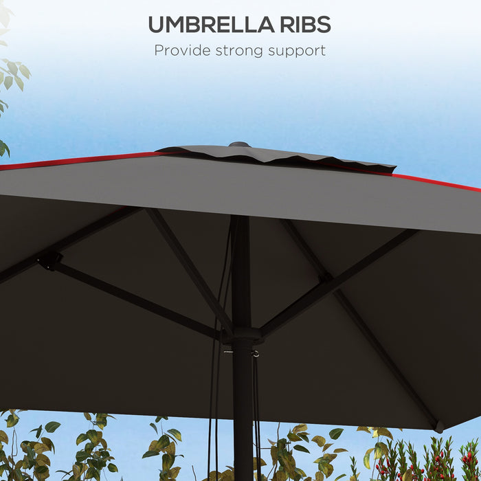 Patio Parasol Sun Shade Umbrella - Ventilated Canopy with Decorative Piping Edge, Garden Market Table Umbrella in Grey - Ideal Outdoor Accessory for UV Protection and Comfort